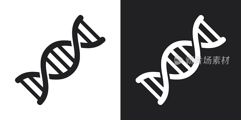 向量DNA图标。黑白背景上的双色调版本