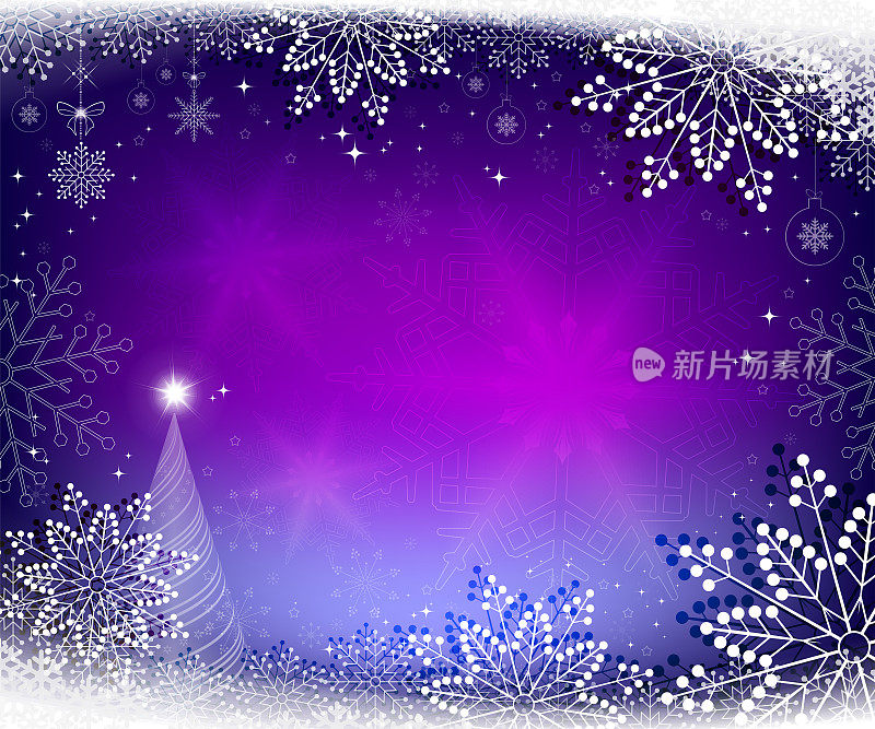 圣诞节蓝色，紫色背景配圣诞树
