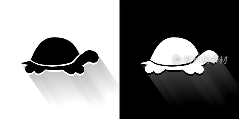 海龟黑色和白色图标与长影子