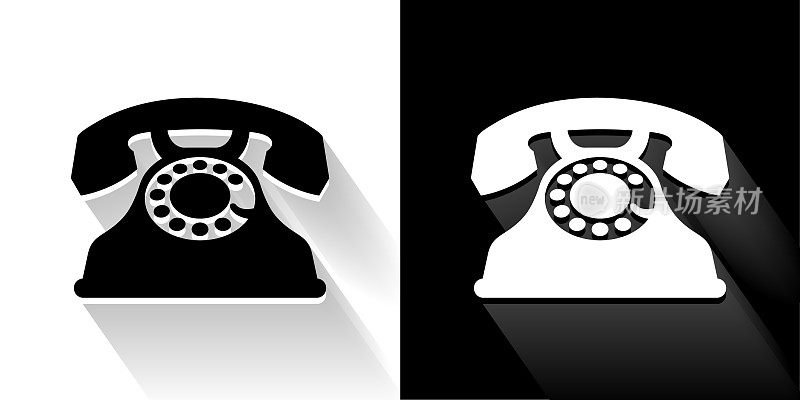 家庭电话黑白图标与长影子