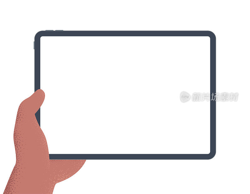 手拿着平板电脑。白空屏幕。矢量插图的制表板在手。孤立在白色背景。模板