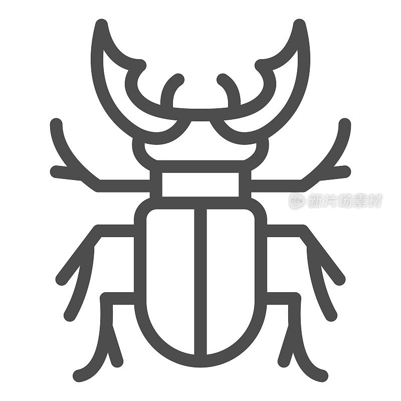 雄鹿甲虫线图标，Bugs概念，鹿甲虫标志在白色背景，鹿甲虫图标轮廓风格的移动概念和网页设计。矢量图形。