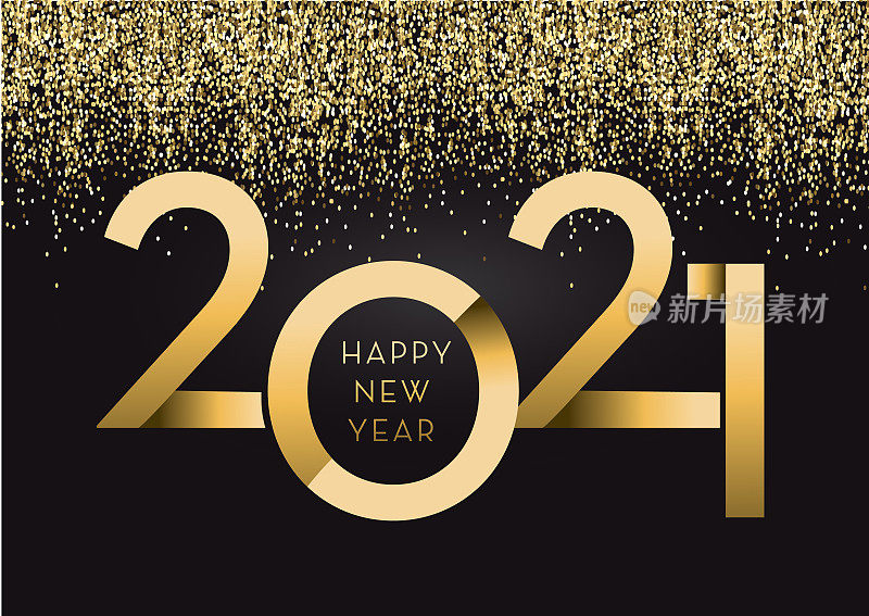 2020年新年贺卡横幅设计在黄金和闪闪发光的文字