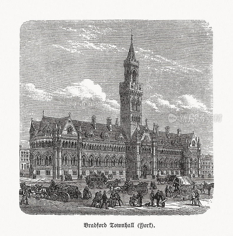 英格兰西约克郡布拉德福德市政厅，木版，1893年出版