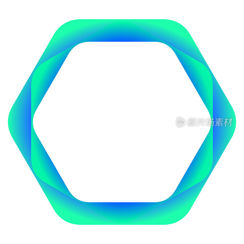 绿色到蓝色渐变的六边形框架，复制空间