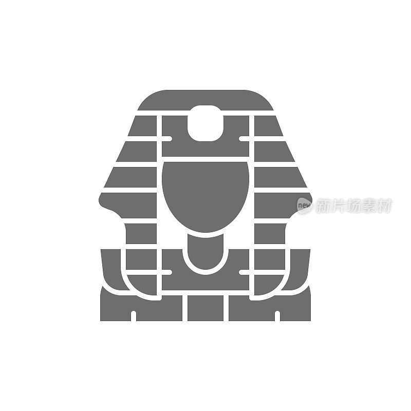 埃及法老的面具，图坦卡蒙的灰色图标。在白色背景上隔离