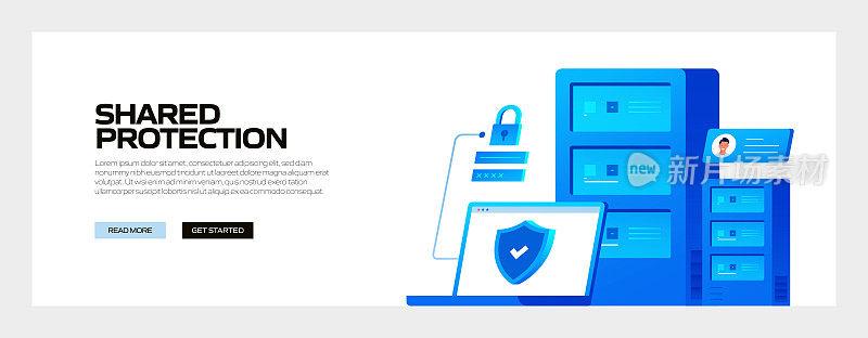 网站横幅、广告及营销资料、网络广告、商业演示等共享保护概念矢量插图。