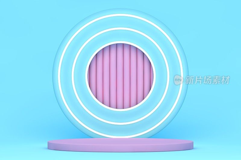 现代3D抽象粉色和蓝色背景平台的产品展示。空产品站