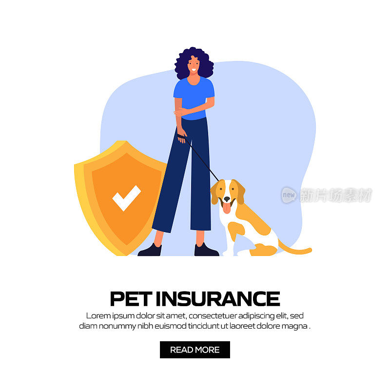 宠物保险概念矢量插图网站横幅，广告和营销材料，在线广告，社交媒体营销等。