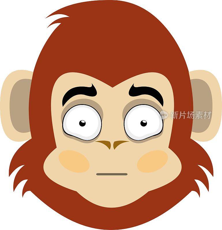 矢量emoticon插图卡通的猴子的头与表情羞愧，脸红