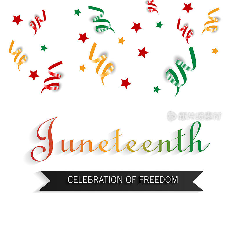 六月节自由的一天。6月19日非洲裔美国人解放日。黑色，红色和绿色。矢量图