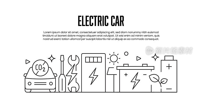 电动汽车相关的现代线条风格横幅设计
