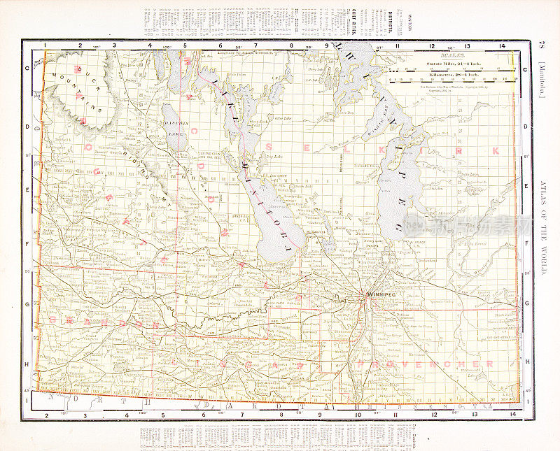 加拿大马尼托巴省的古董古董彩色地图