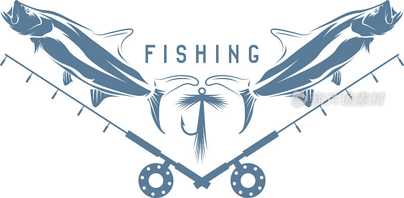 钓鱼复古矢量插图与大海鲢鱼
