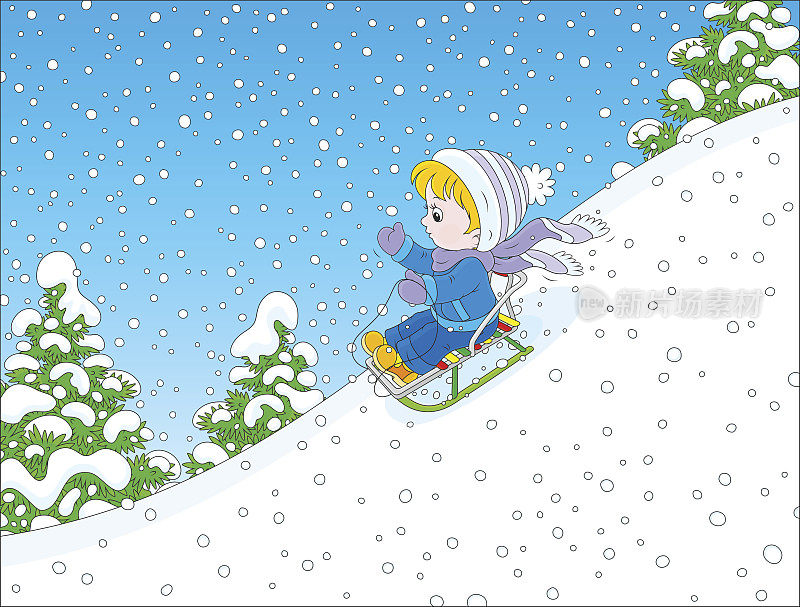 小孩乘雪橇