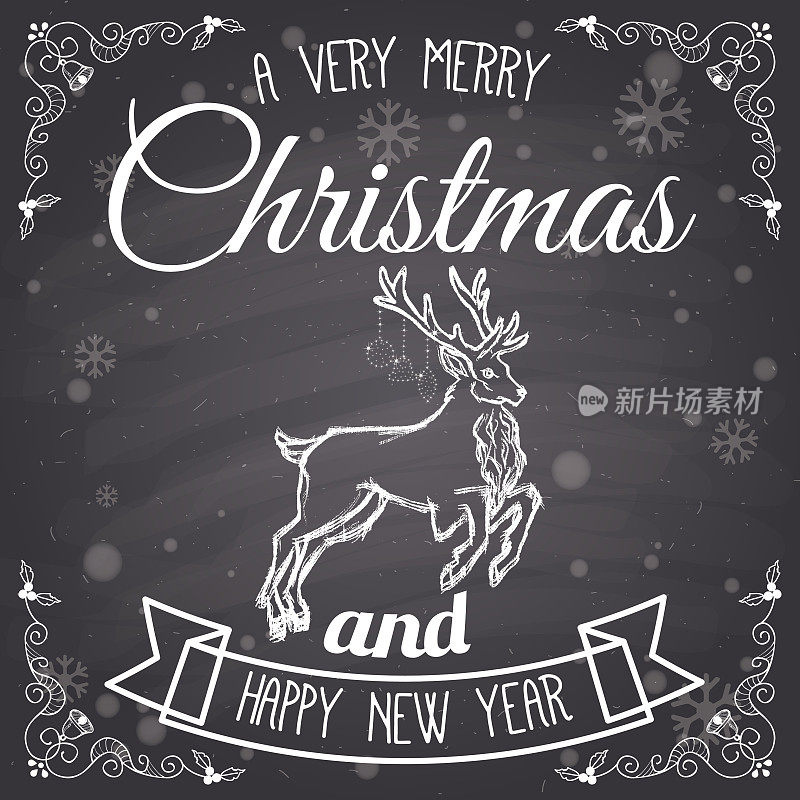 圣诞卡片,黑板风格