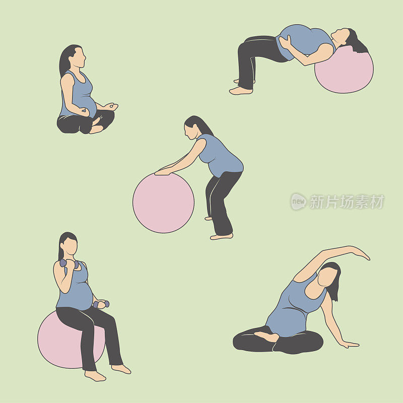 健康孕妇积极的妇女运动，伸展和瑜伽图标