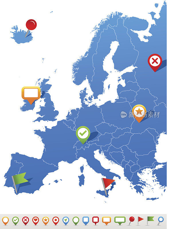 欧洲地图和导航图标-插图