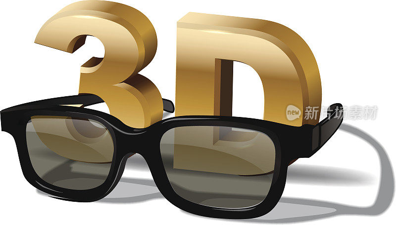 3D符号和三维眼镜孤立在白色背景上。矢量电影海报元素。