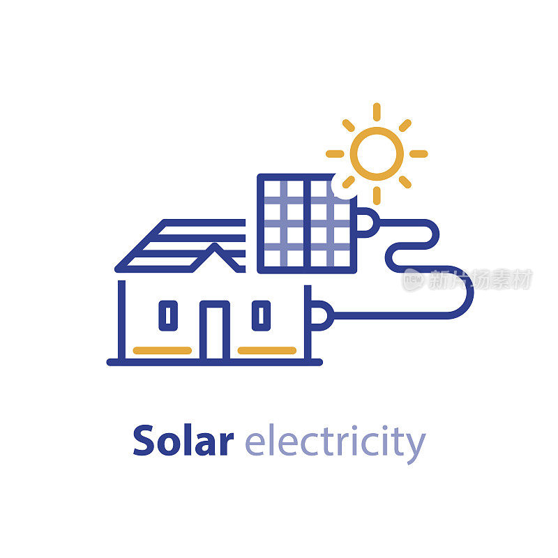 太阳能，太阳能板，家庭解决方案，电力服务线图标