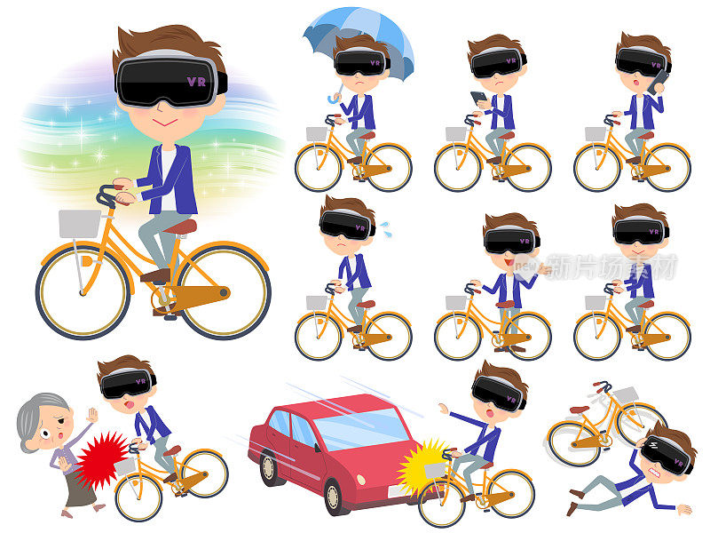虚拟现实护目镜男人城市自行车