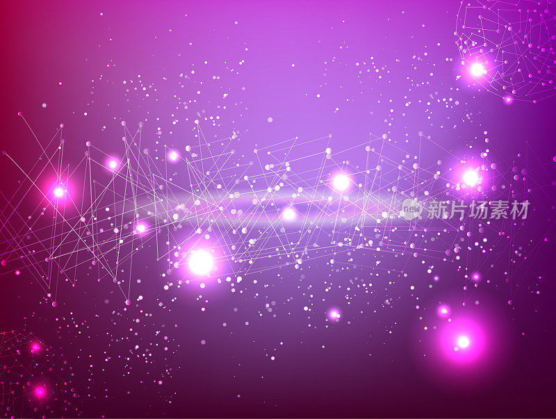 抽象技术空间星系。连接线和点。连接科学与技术。分子结构dna或神经元组成。点，线，和星星和宇宙的形状