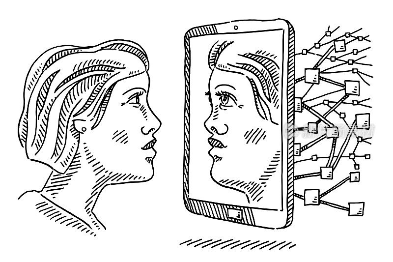 女人的脸镜子图片智能手机数据绘制