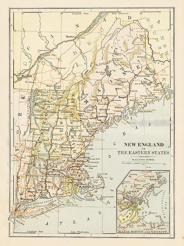 1875年新英格兰地图