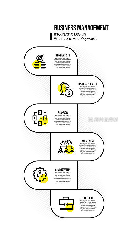 信息图设计模板与业务管理关键字和图标