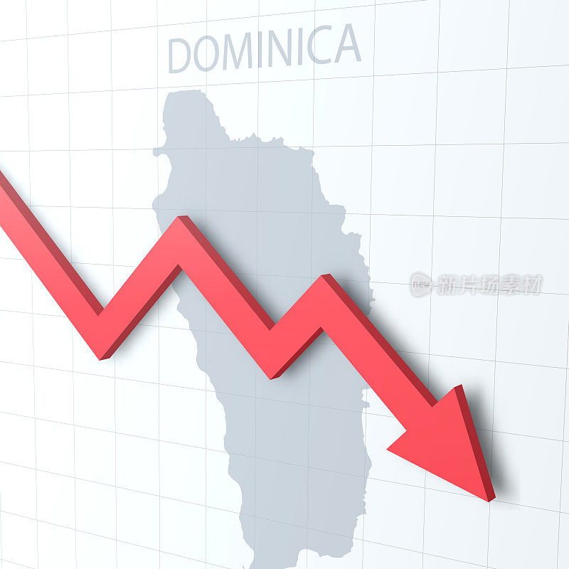 下落的红色箭头与多米尼加地图的背景