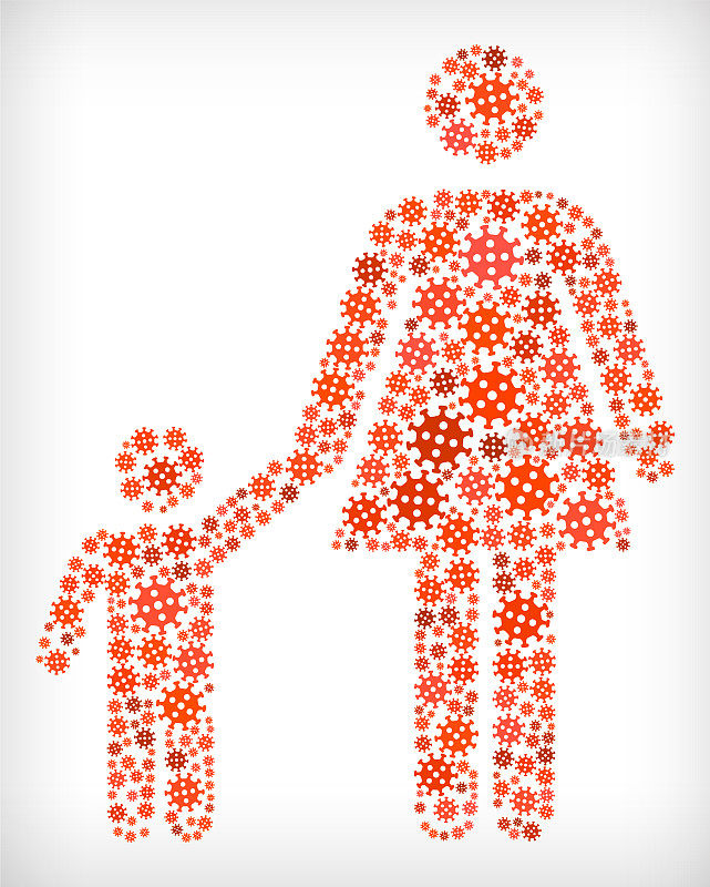 母亲和男孩流感冠状病毒图标模式