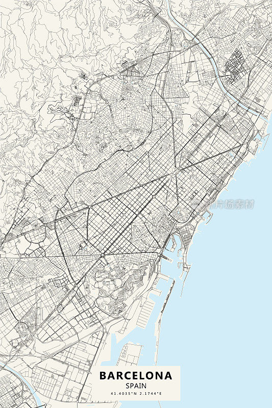 巴塞罗那，西班牙矢量地图