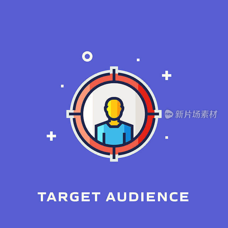 目标观众平面线图标,轮廓矢量符号插图。