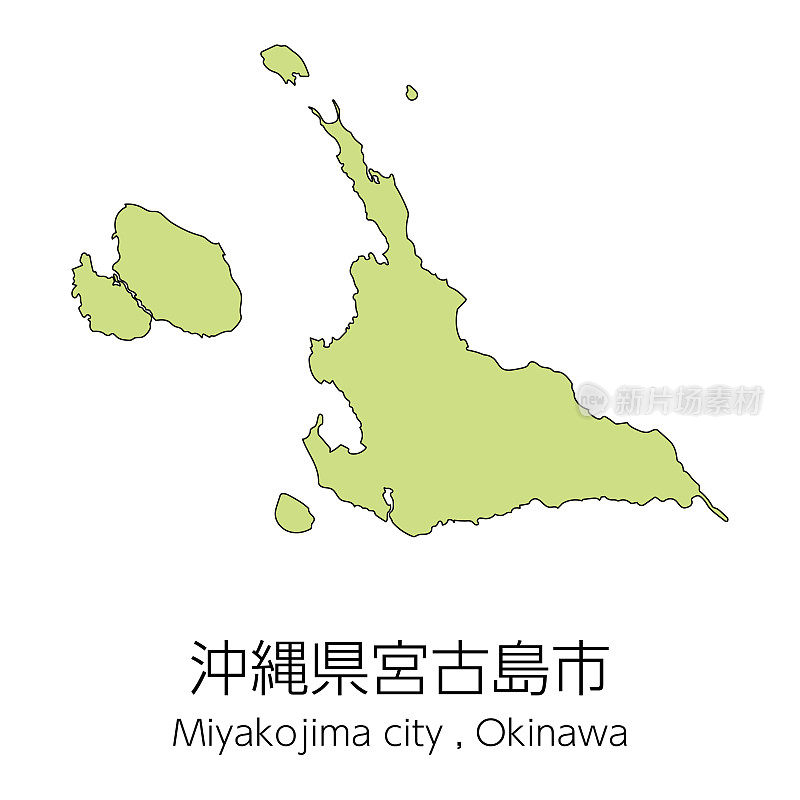 日本冲绳县宫古岛市地图。翻译:冲绳县宫古岛市。