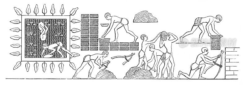 古埃及象形文字的奴隶制造红砖