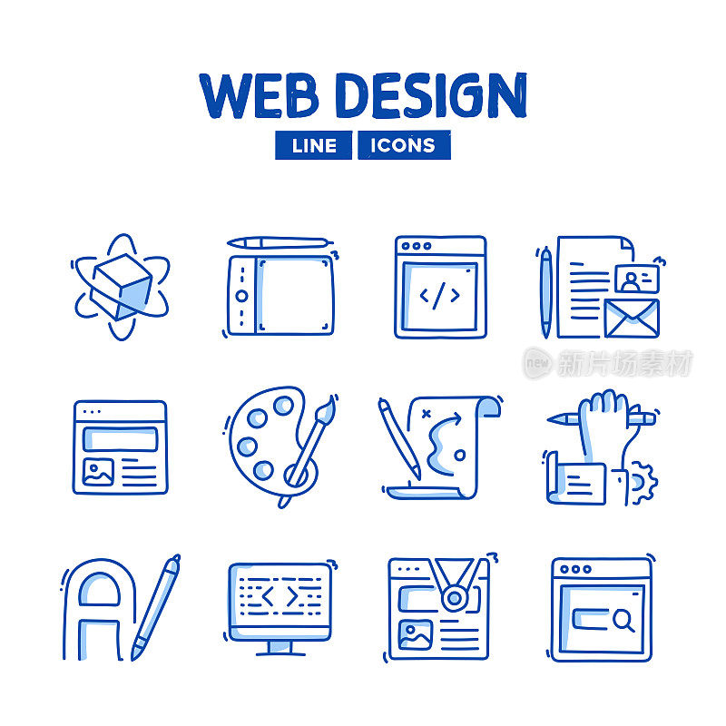 网页设计手绘线图标集和草图设计