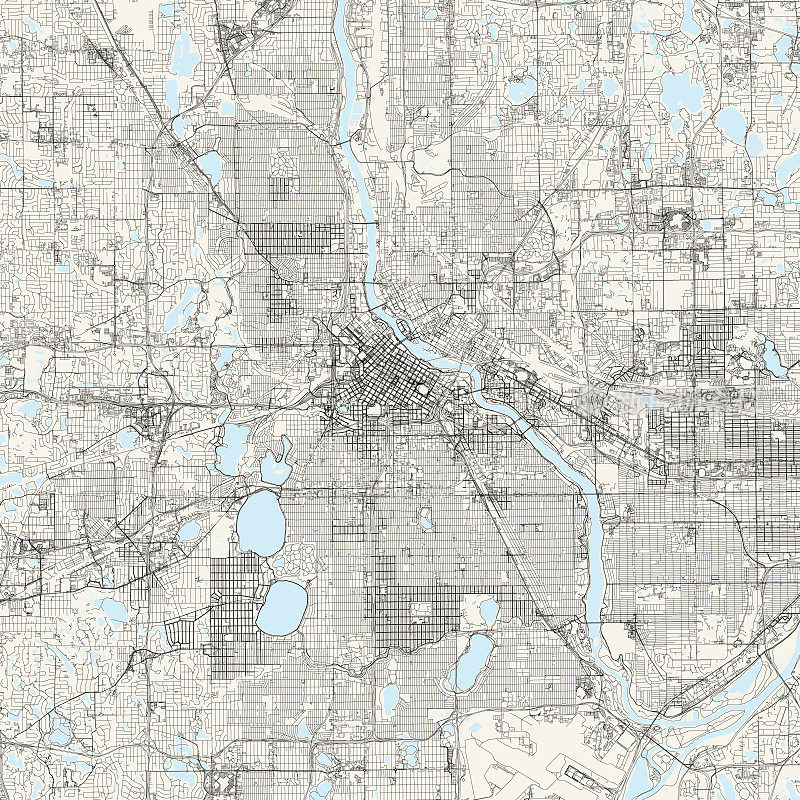 明尼阿波利斯，明尼苏达美国矢量地图
