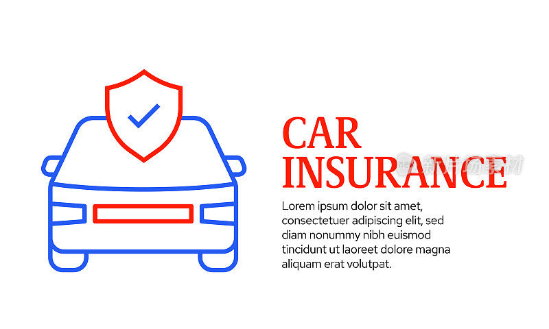 汽车保险概念，矢量线图标模板设计