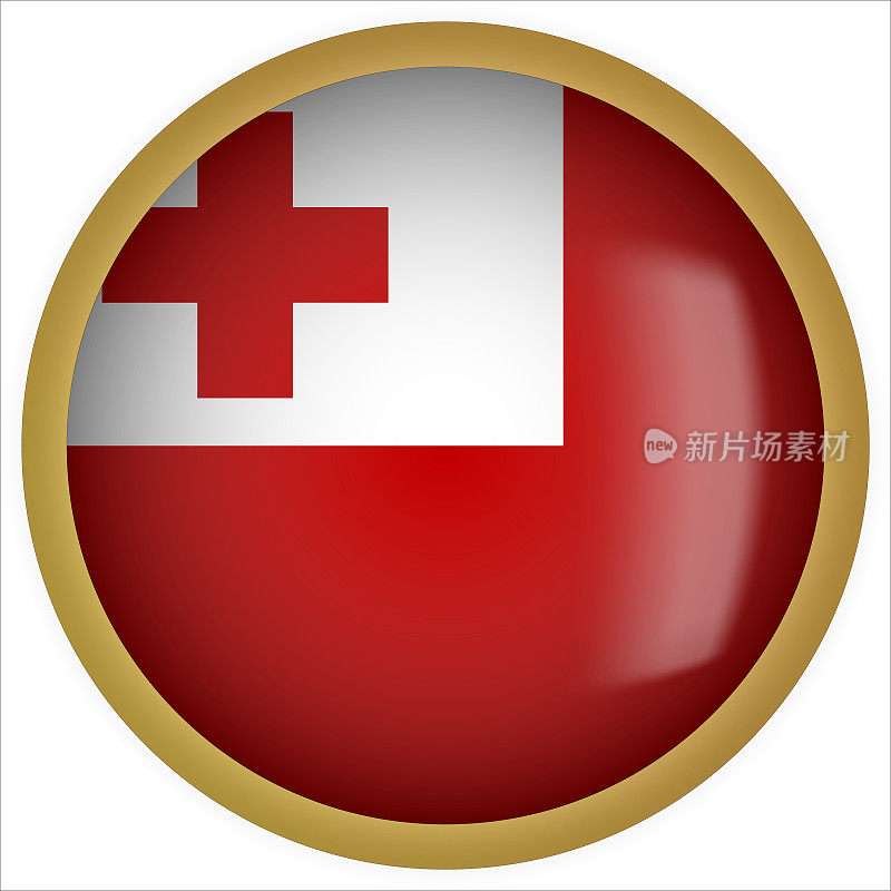 汤加3D圆形国旗按钮图标与黄金框架