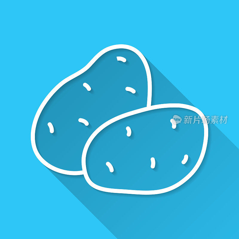 土豆。蓝色背景上的图标-长阴影平面设计
