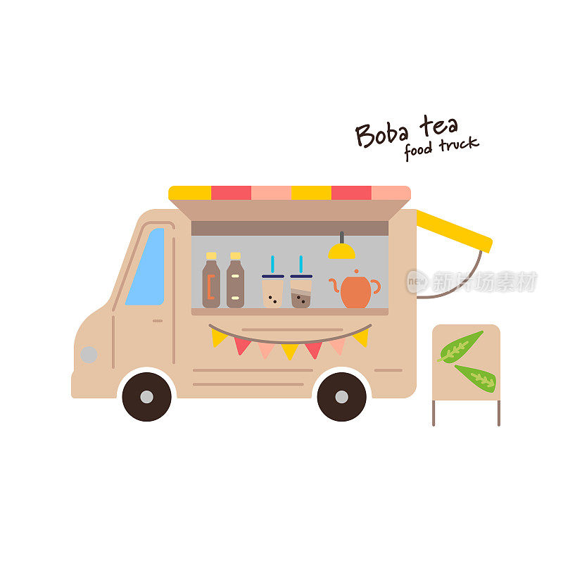 餐车矢量图，波巴茶餐车，