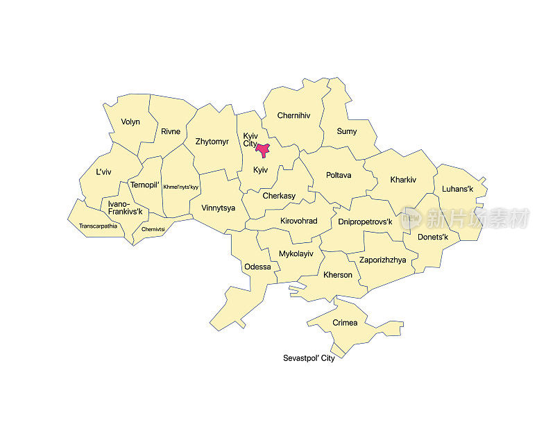 乌克兰地图上的地区及其名称