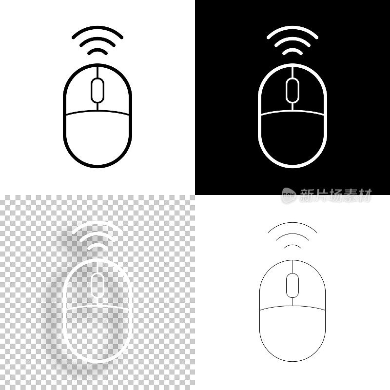 无线鼠标。图标设计。空白，白色和黑色背景-线图标