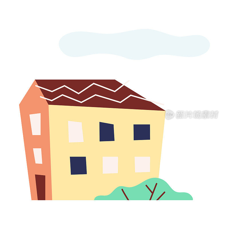 漂亮的彩色房子与坡屋顶和方形窗口矢量插图