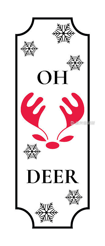 哦，小鹿装饰垂直的寒假贺卡。雪人,雪花。冬季农家乐的圣诞装饰标志。