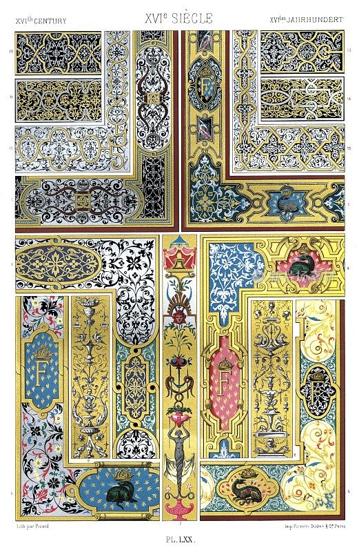 16世纪-手稿和大马士革彩绘(15种图案)，彩色装饰1885。