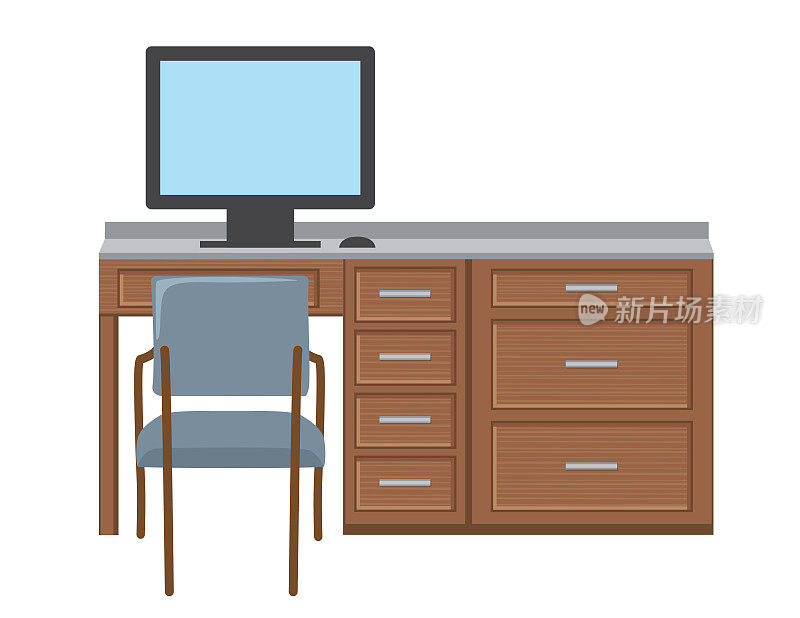 简单的电脑桌和椅子的平面颜色