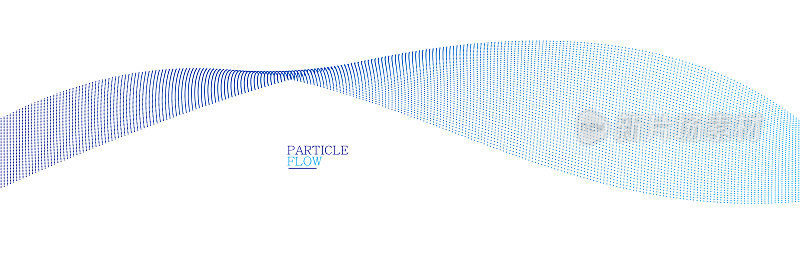 蓝色的点在运动矢量抽象背景，粒子阵列波流，曲线的点在运动，技术和科学插图。