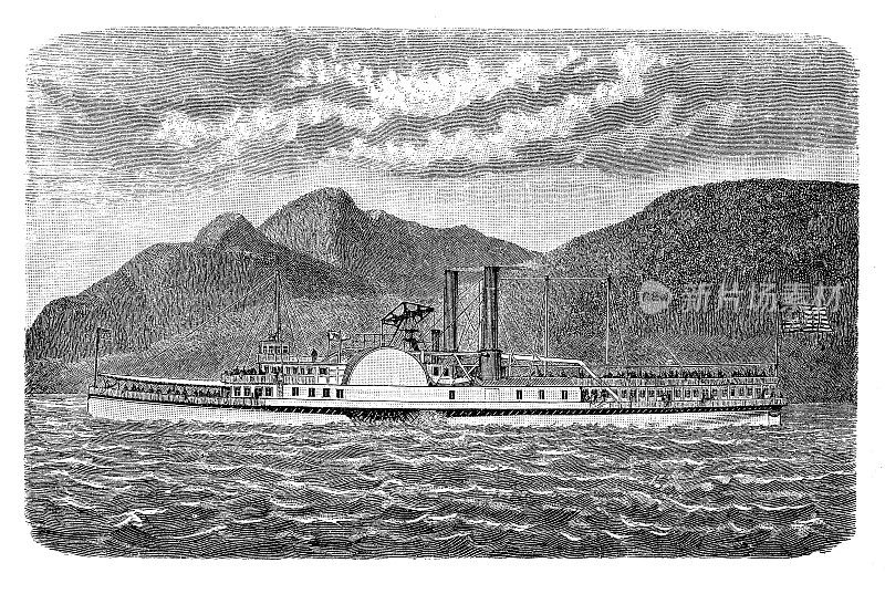 快艇——带有侧轮桨的汽船，用于更快的运输——在哈德逊河上运送乘客和货物