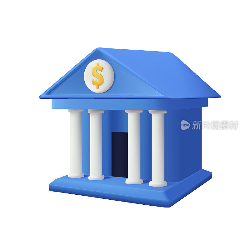 3D银行建筑图标。等距现代3D网上银行，金融，银行交易，银行服务。三维矢量图标